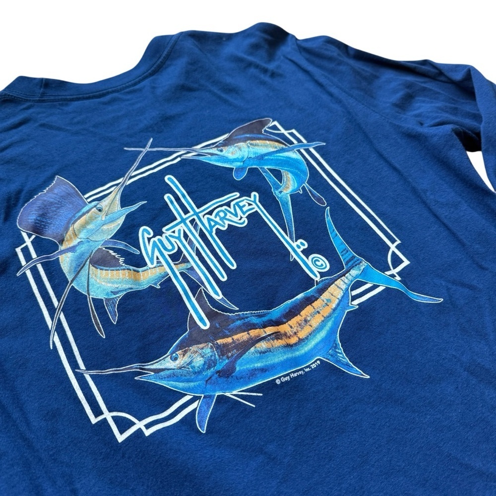 Guy Harvey Blue Marlin Sailfish Graphic Long Sleeve Shirt Fishing Offshore Ocean